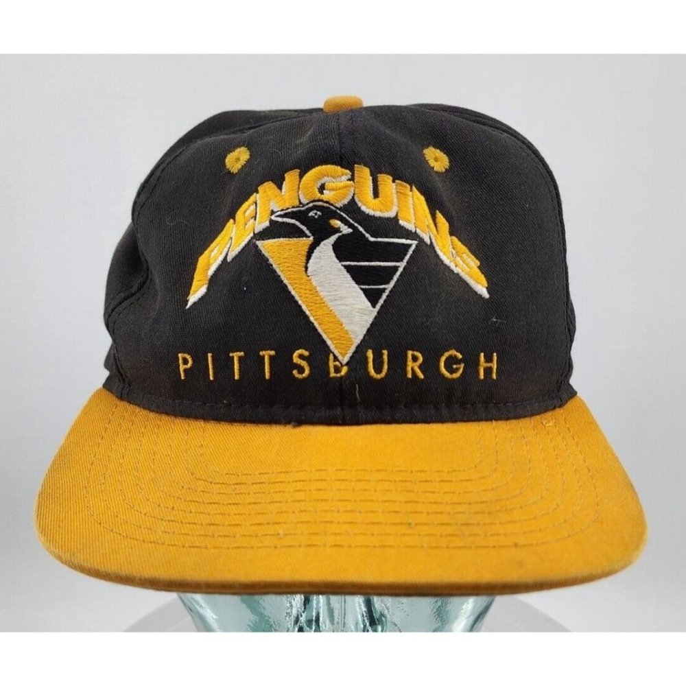 Vintage 90s Pittsburgh Penguins #1 Apparel Snapback Hat Big Spell Out NHL USA